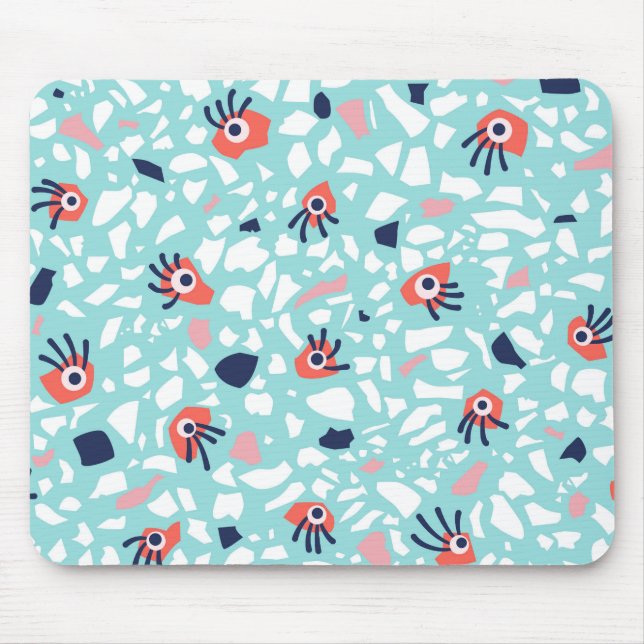 Terrazzo Funny Geometric Pattern With Eyes Mouse Mat (Front)