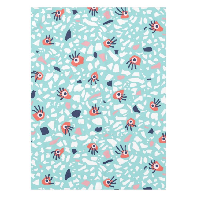 Terrazzo Funny Geometric Pattern With Eyes Tablecloth (Front)