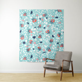 Terrazzo Funny Geometric Pattern With Eyes Tapestry