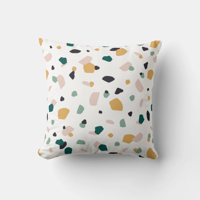 Terrazzo Green Orange Pink Black Pattern Cushion (Front)
