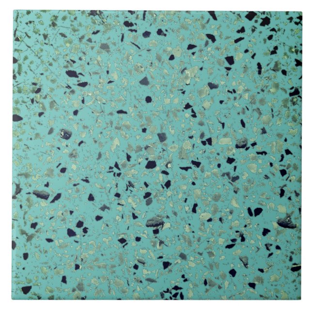 Terrazzo Green Teal Minimal Modern Stone Pattern Tile (Front)