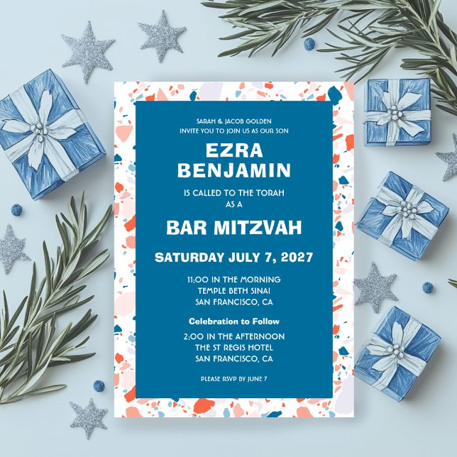 Terrazzo Hand Drawn Custom Bar Bat Mitzvah Invitation (Terrazzo Hand Drawn Custom Bar Bat Mitzvah Invitation
)