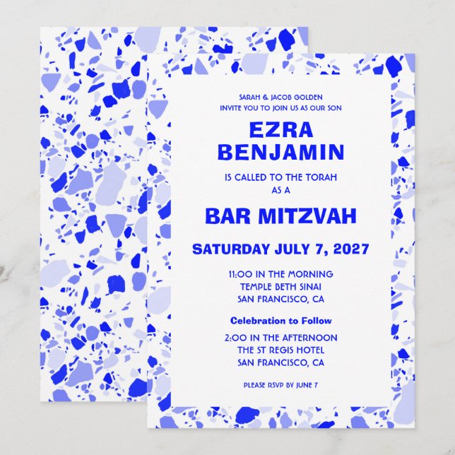 Terrazzo Hand Drawn Custom Bar Bat Mitzvah Invitation (Front/Back)