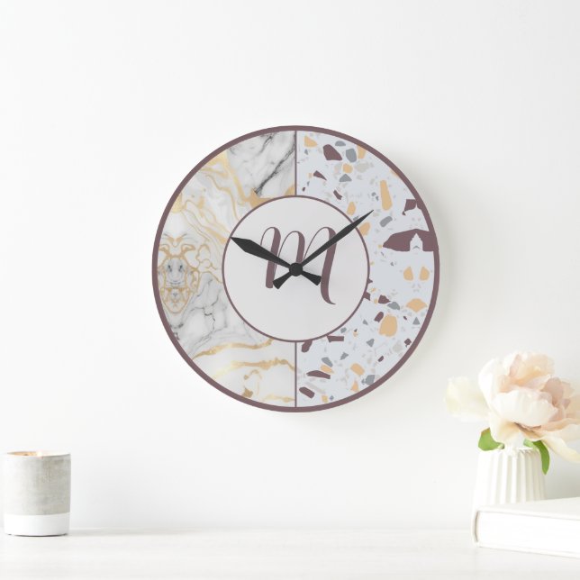 Terrazzo-Marble Custom Initial Large Clock (Home)