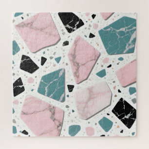 Terrazzo Marble Pastel Pink Teal Modern Jigsaw Puzzle