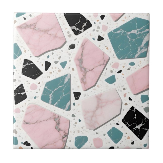 Terrazzo Marble Pastel Pink Teal Modern Tile (Front)