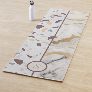 Terrazzo-Marble Pattern with Gold Custom Initials Yoga Mat
