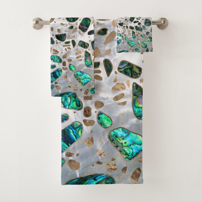 Terrazzo - Mosaic Abalone Pearl and Gold #1 Bath Towel Set (Insitu)