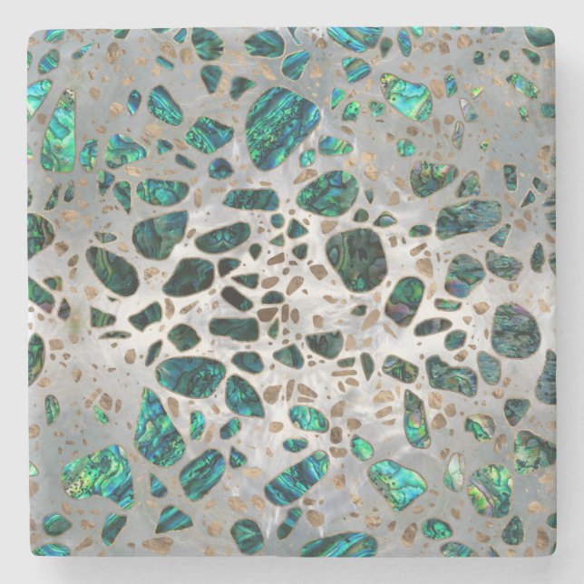 Terrazzo - Mosaic Abalone Pearl and Gold #1 Stone Coaster (Front)