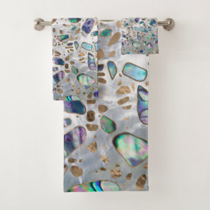 Terrazzo - Mosaic Abalone Pearl and Gold #3 Bath Towel Set