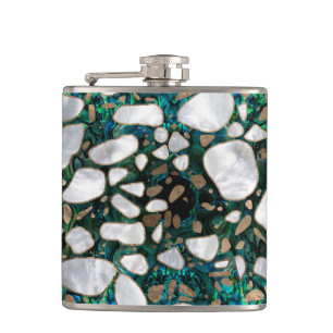 Terrazzo - Mosaic Abalone Pearl and Gold #5 Hip Flask