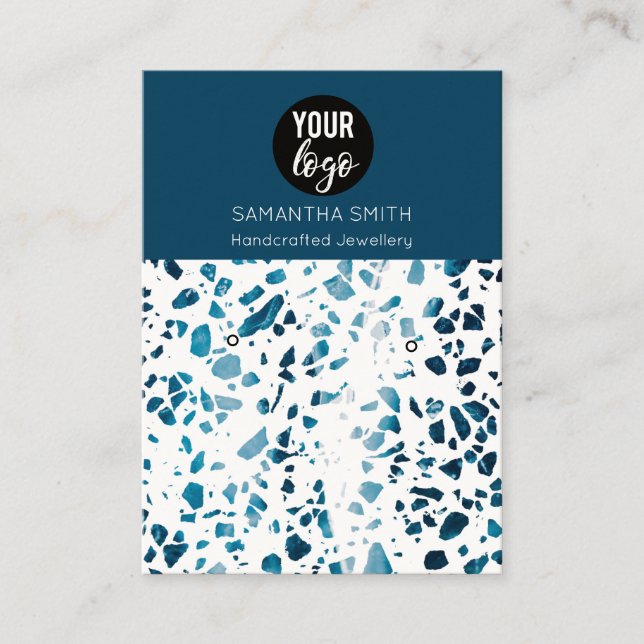 Terrazzo Mosaic Blue Earring Display Card (Front)