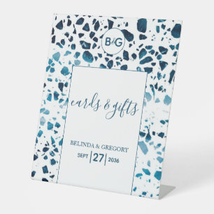 Terrazzo Mosaic Blue Wedding Cards & Gifts Pedestal Sign