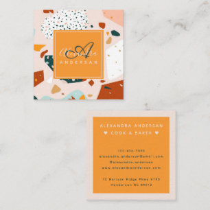 Terrazzo Orange Blush Modern Granite Pattern Name Square Business Card
