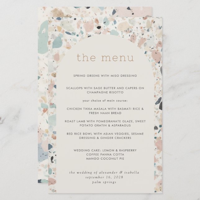 Terrazzo Pastel Pattern Arch Wedding Menu (Front/Back)
