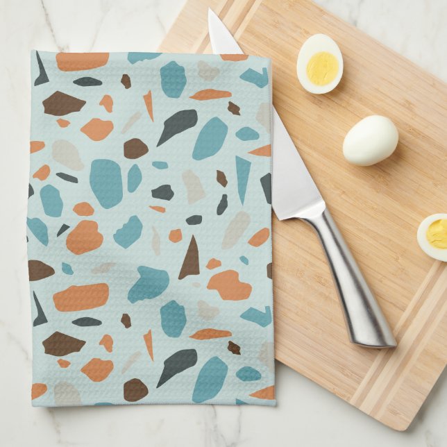 Terrazzo Pattern Blue Tea Towel (Quarter Fold)