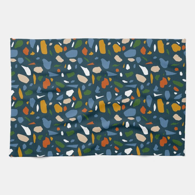 Terrazzo Pattern Blue Tea Towel (Horizontal)