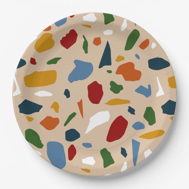 Terrazzo Pattern Colourful Paper Plate (Front)