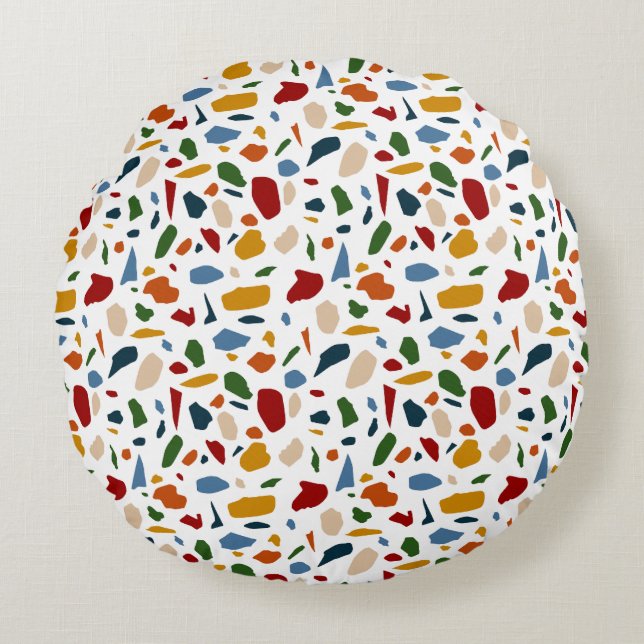 Terrazzo Pattern Colourful Round Cushion (Front)