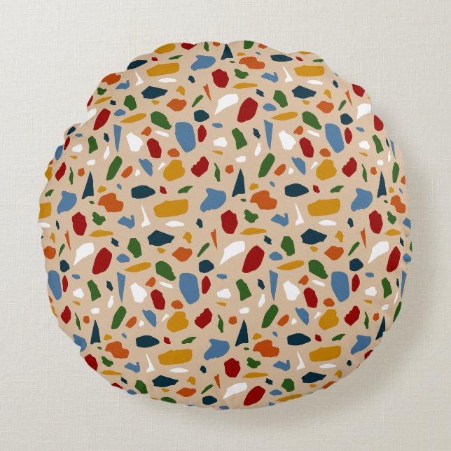 Terrazzo Pattern Colourful Round Cushion (Front)