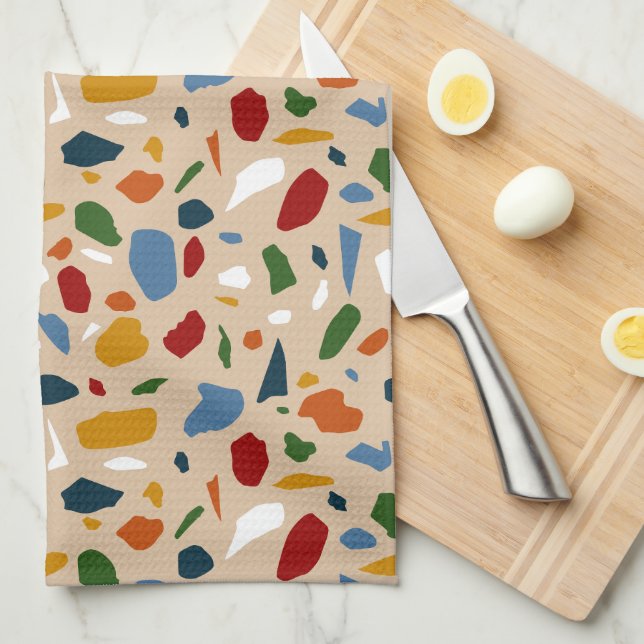 Terrazzo Pattern Colourful Tea Towel (Quarter Fold)