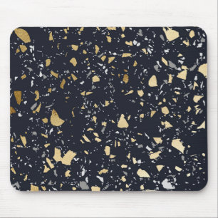 Terrazzo Pattern Navy & Gold Abstract Mouse Mat