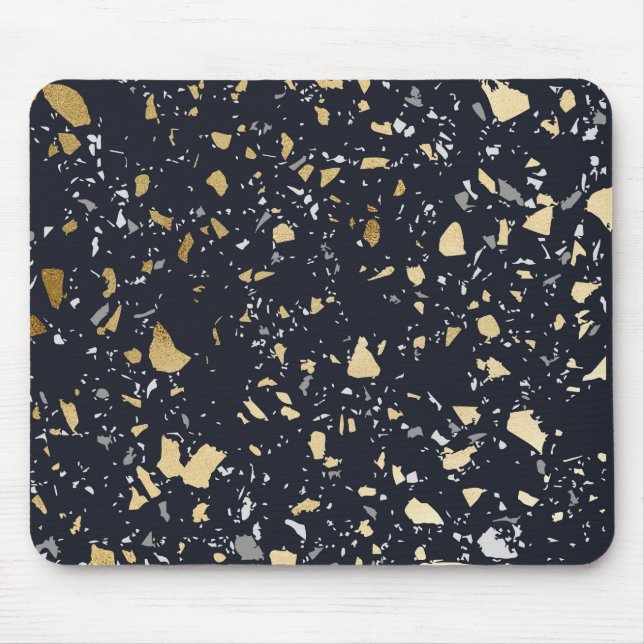 Terrazzo Pattern Navy & Gold Abstract Mouse Mat (Front)