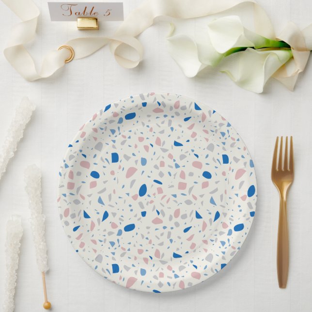 Terrazzo Pattern Neutral Natural Elegant Paper Plate (Wedding)