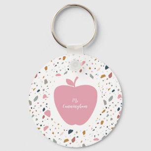 Terrazzo Pattern Pink Apple Teacher Key Ring