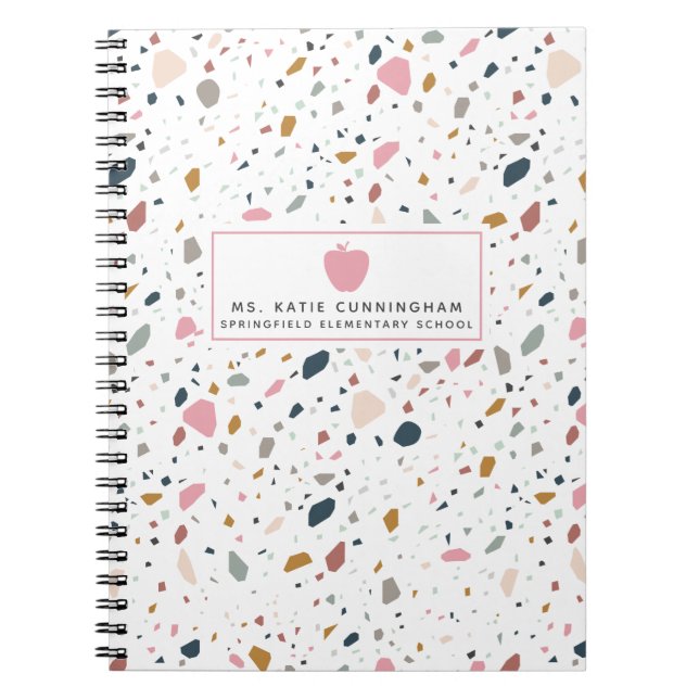 Terrazzo Pattern Pink Apple Teacher Notebook (Front)