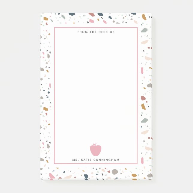 Terrazzo Pattern Pink Apple Teacher Post-it Notes (Front)