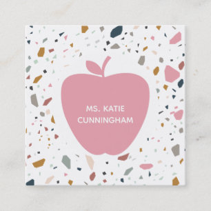 Terrazzo Pattern Pink Apple Teacher Square Business Card