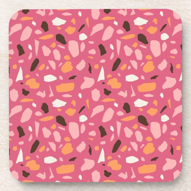 Terrazzo Pattern Pink Coaster (Front)