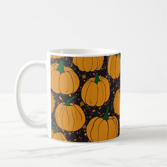 Terrazzo pumpkins, autumn vintage pattern. coffee mug (Left)