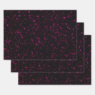 Terrazzo Retro Black Hot Pink Vintage Pattern Wrapping Paper Sheet