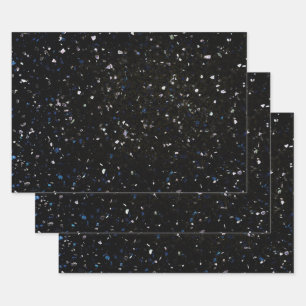 Terrazzo Retro Black White Blue Vintage Pattern Wrapping Paper Sheet