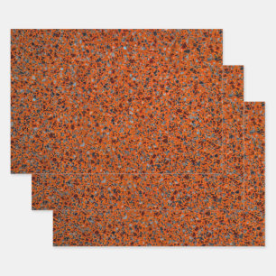 Terrazzo Retro Orange Grey Brown Vintage Pattern Wrapping Paper Sheet