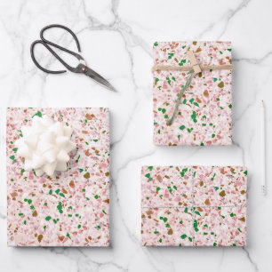 Terrazzo Retro Pink Green Vintage Pattern Design Wrapping Paper Sheet
