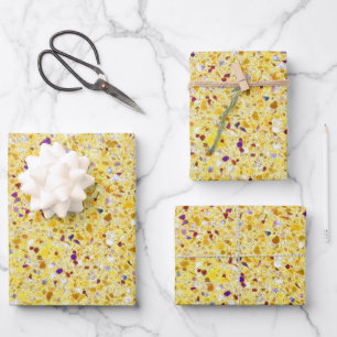Terrazzo Retro Yellow Gold Purple Vintage Pattern Wrapping Paper Sheet