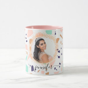 Terrazzo rose gold mint white photo name mug