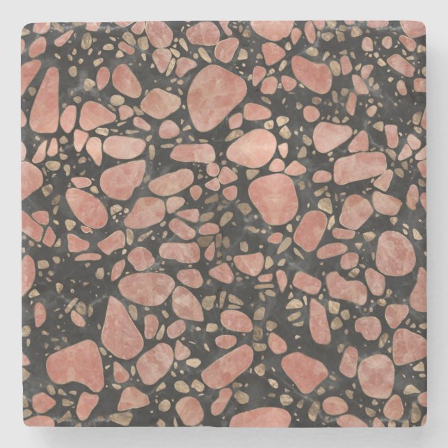 Terrazzo - Rose quartz and gold on marble #2 Stone Coaster (Front)