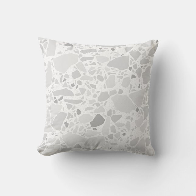 Terrazzo Stone Print Pattern Light Grey Cushion (Front)