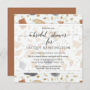 Terrazzo Terra-cotta Modern Square Bridal Shower Invitation
