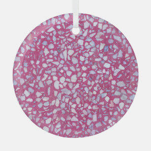 Terrazzo Texture: Pink White Elegance. Glass Tree Decoration