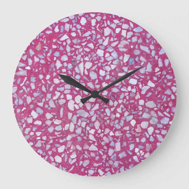 Terrazzo Texture: Pink White Elegance. Large Clock (Front)