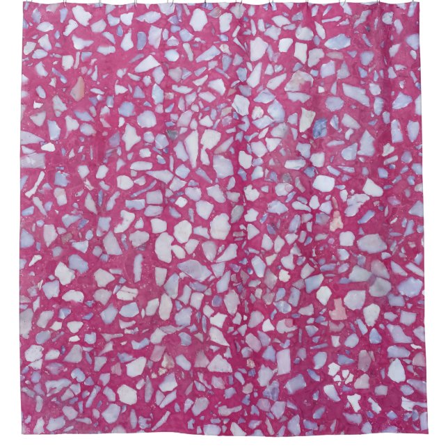 Terrazzo Texture: Pink White Elegance. Shower Curtain (Front)