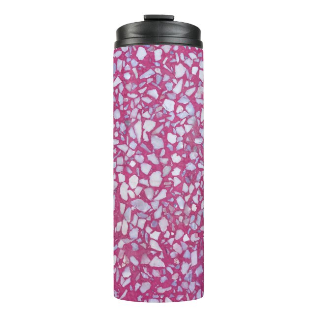 Terrazzo Texture: Pink White Elegance. Thermal Tumbler (Front)