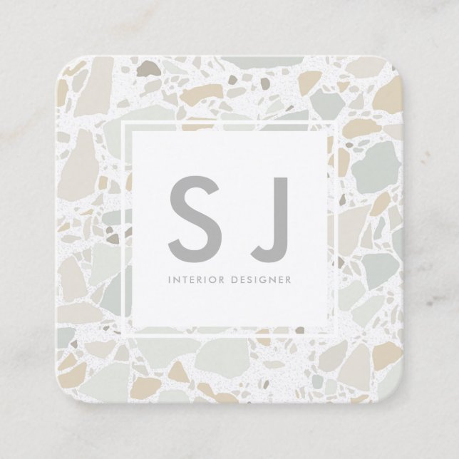 Terrazzo Texture Simple Modern Interior Designer Square Business Card (Front)