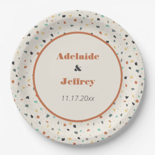Terrazzo Tile Confetti Modern Style Earth Tones Paper Plate