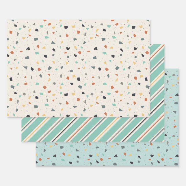 Terrazzo Tile Confetti Modern Style Earth Tones Wrapping Paper Sheet (Set)